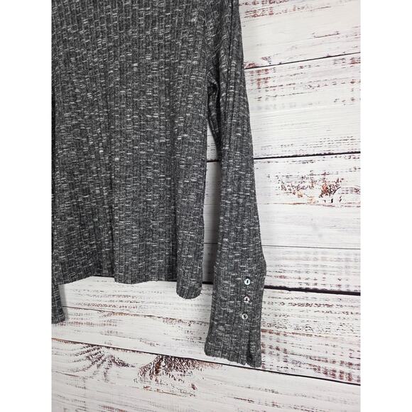 Michael Stars Mock Neck Long Sleeve Top XL Womens Grey White Pullover Soft - Picture 2 of 5